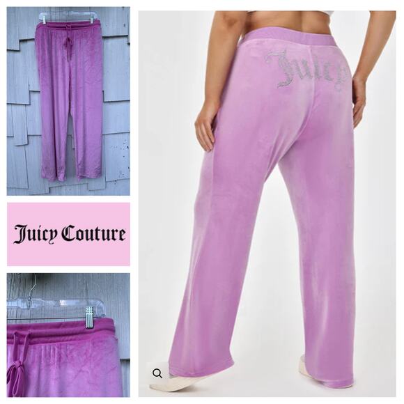 Juicy Couture Pants - Juicy Couture OG Big Bling Velour Track Pants Rhinestone‎ Logo Pink Size XL